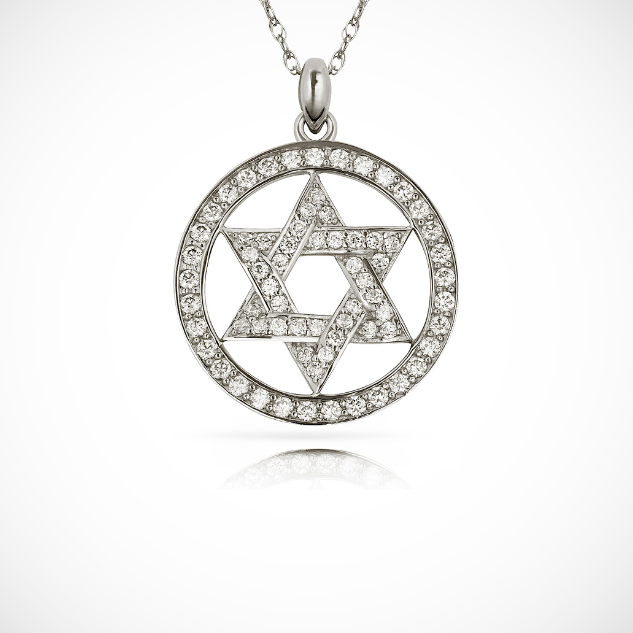14K Yellow & White Gold Classic Jewish Star Pendant For Women