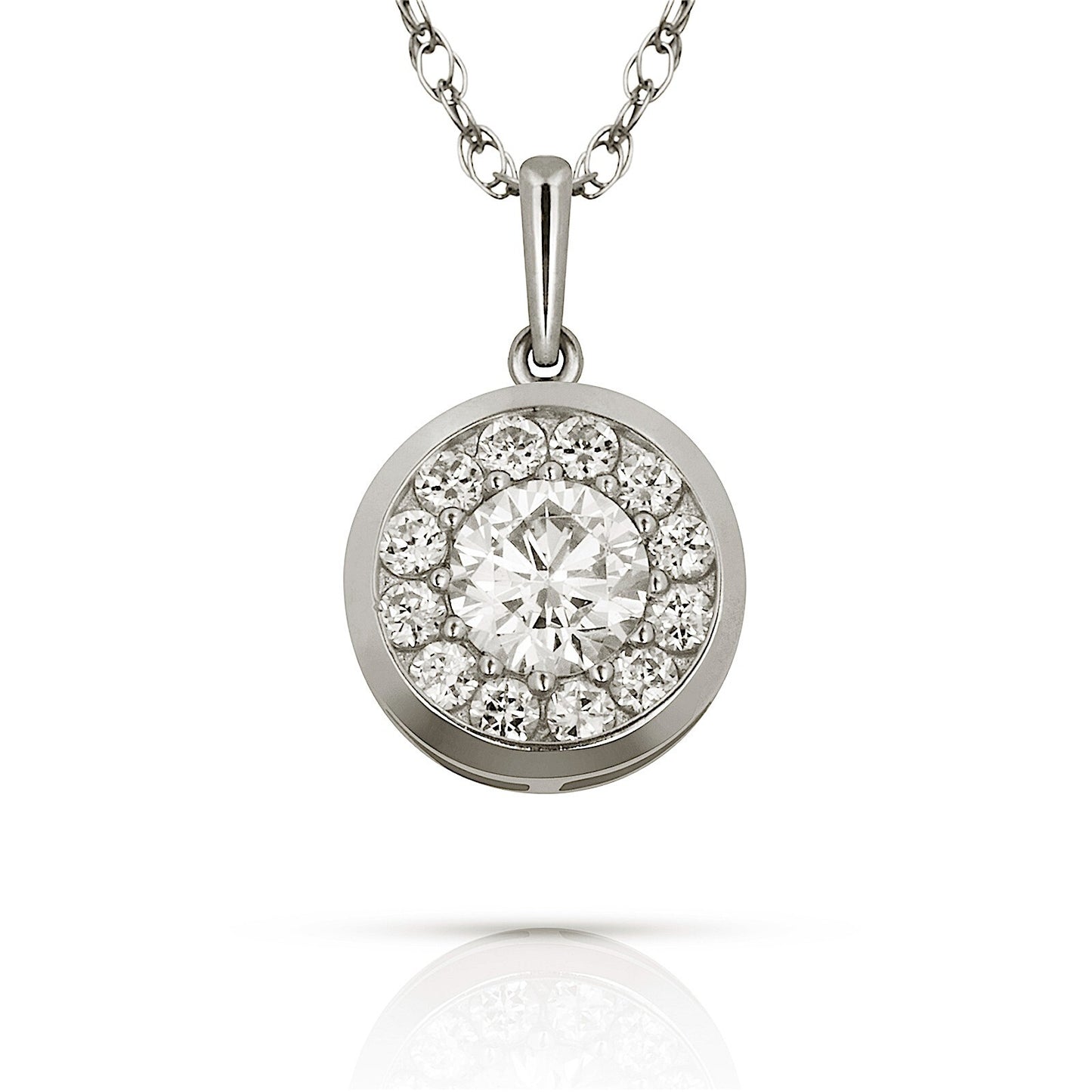 14K Yellow & White Gold CZ Round Pendant For Women