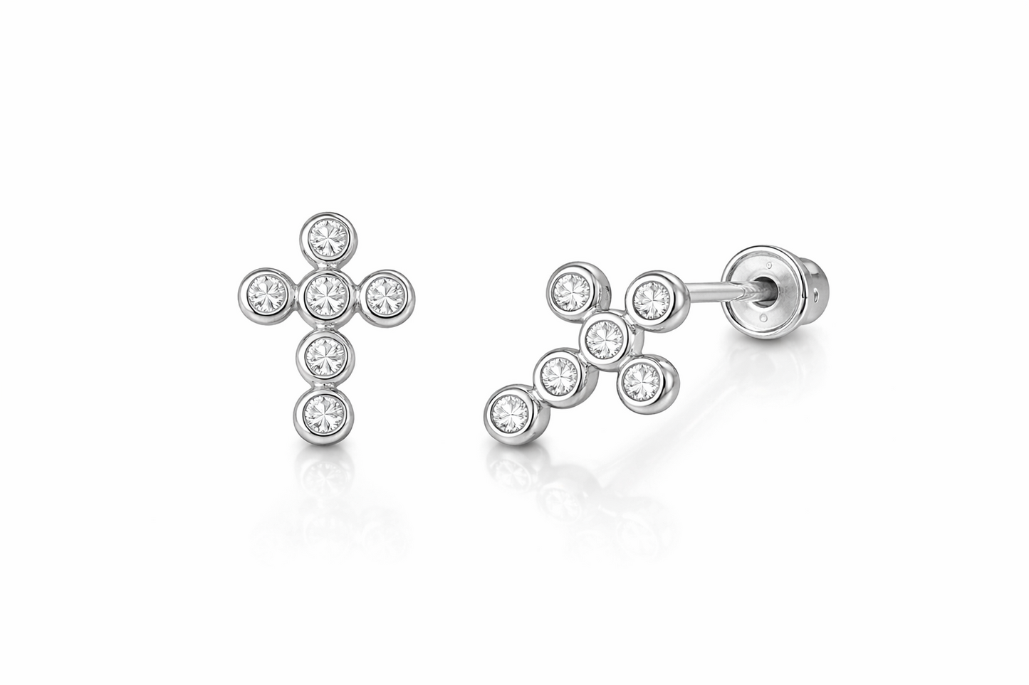 14K Yellow White Gold Cubic Zirconia CZ Cross Earrings