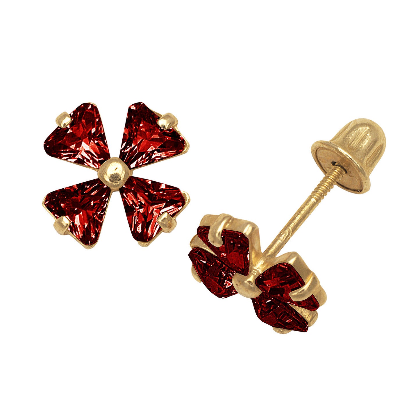 14k Yellow Gold CZ Flower Birthstone Stud Screw Back Earrings