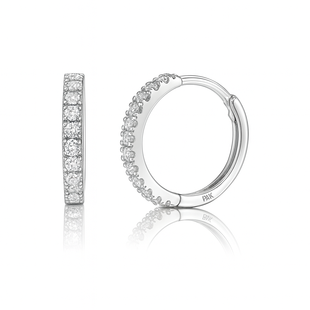 14k Yellow and White Gold CZ Huggie Hoop Earrings