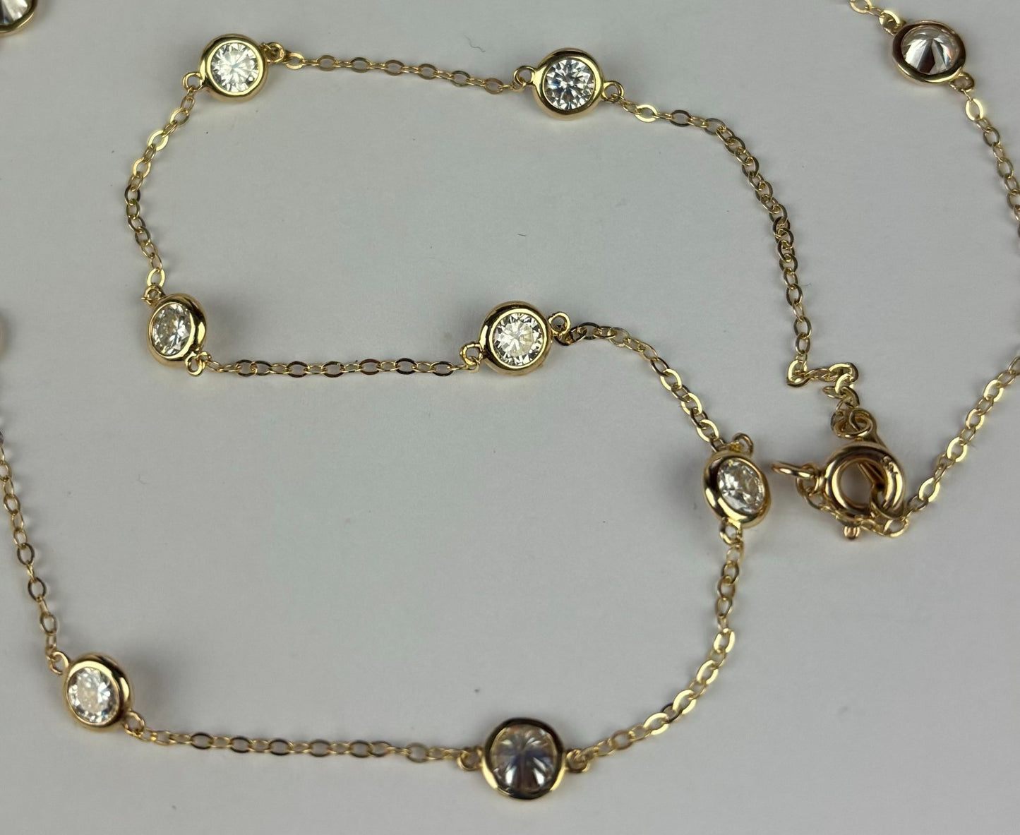 14K YellowGold Beautiful GRA Certified Round Clear Moissanite Necklace for Women