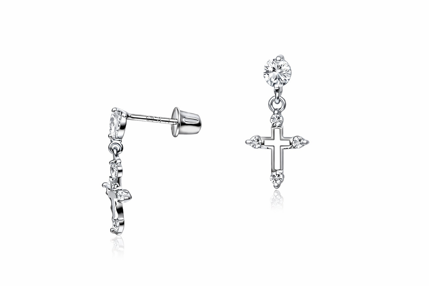 14K Yellow or White Gold Cubic Zirconia CZ Cross Dangle Earrings
