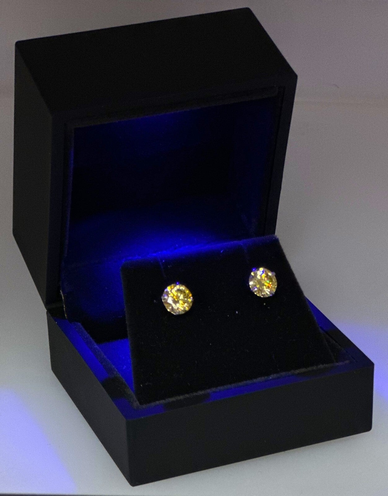 14KGold GRACertifiedD-VVS1 LemonYellow Moissanite Martini PushBack Stud Earrings
