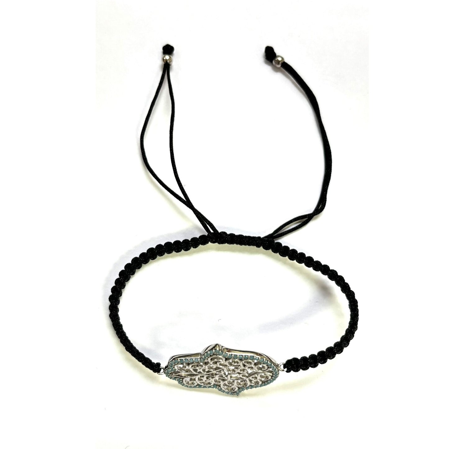 925 Sterling Silver C Z Hamsa Bracelet 6" Adjustable to 11"