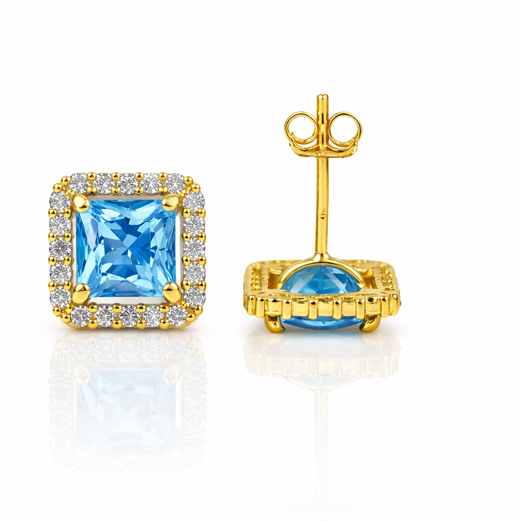 14k Yellow and White Gold Cushion Stud Earrings with Push Back