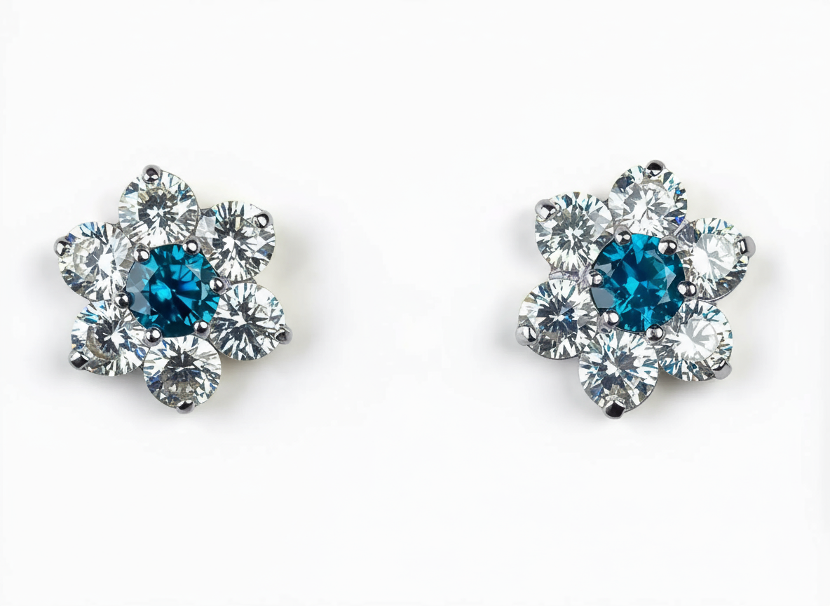 14k White Gold Beautiful Flower Shaped Stud Screw Back Earrings for Women