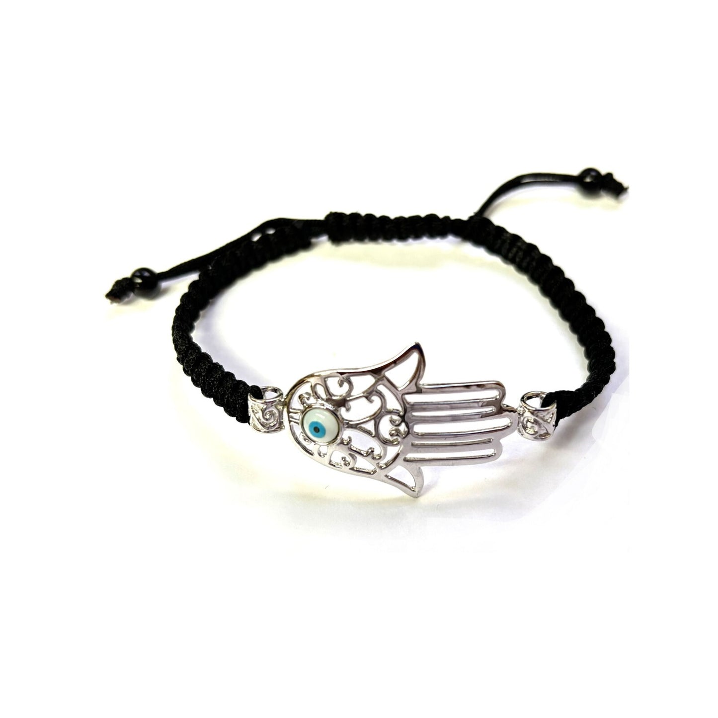 925 Sterling Silver Hamsa Bracelet 6" Adjustable to 11"