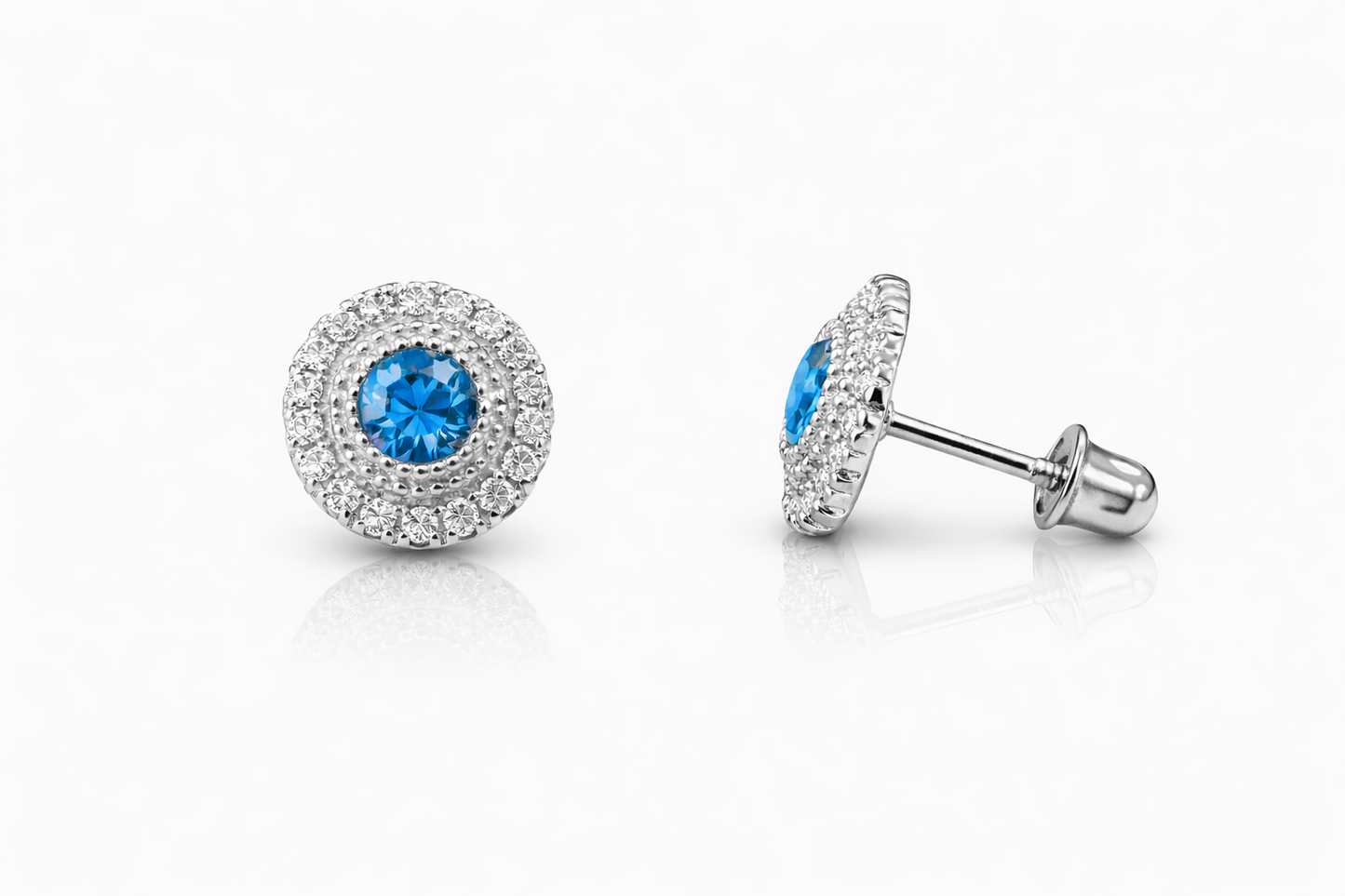 14k Yellow/White Round Halo Stud Earrings Screwback