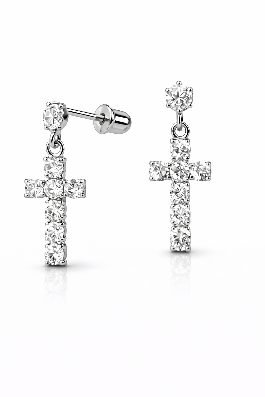 14K Yellow or White Gold Cubic Zirconia CZ Cross Dangle Earrings
