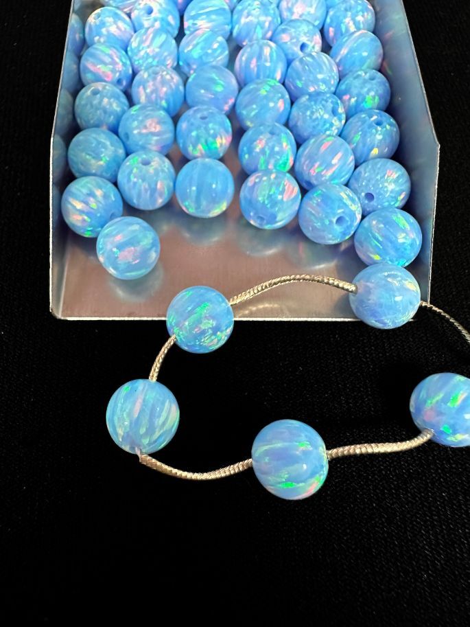 Full Drilled Soft Blue Synthetic Lab Created Opal Round Beads OP26