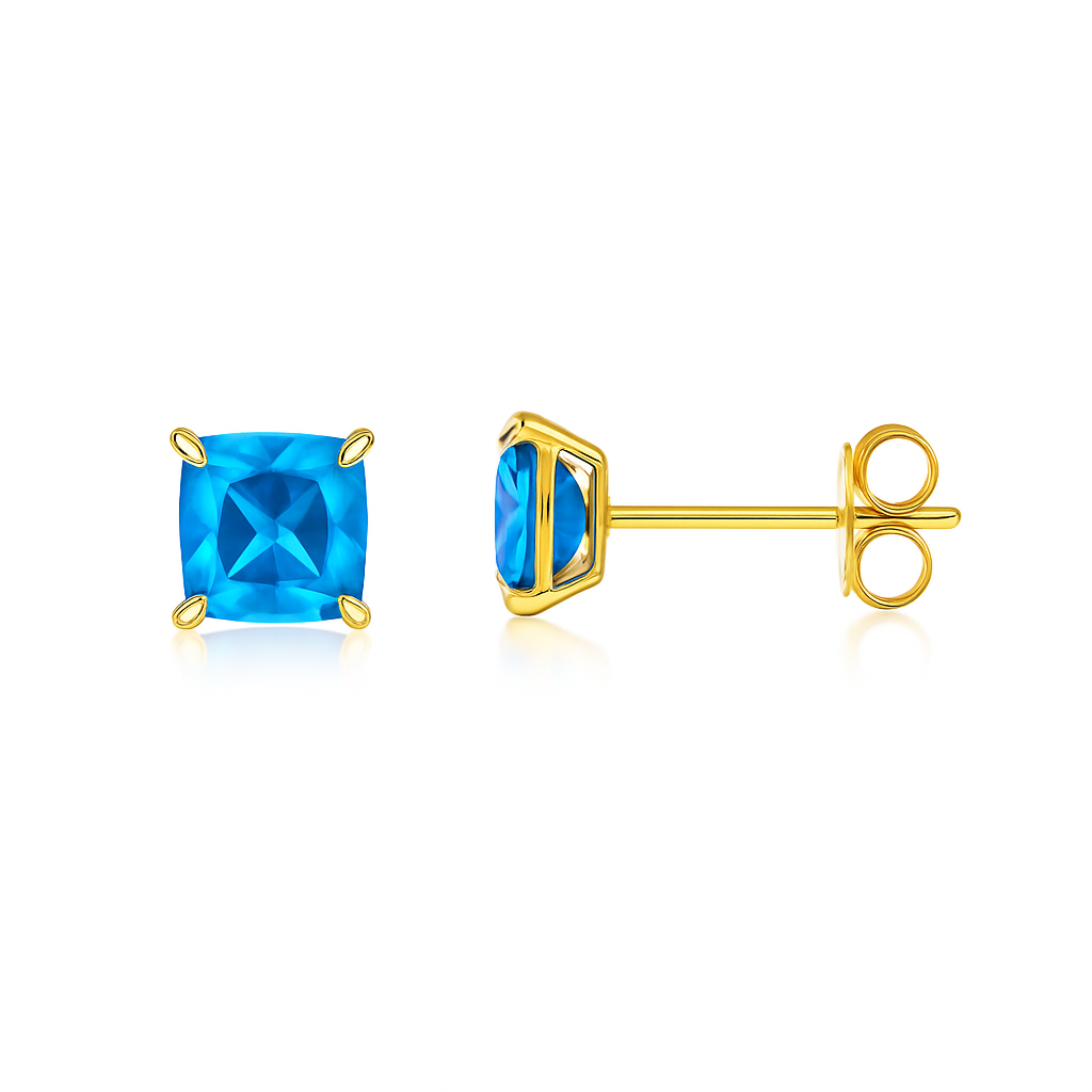 14k Yellow Gold Solid Square Princess Cut Birthstone 4MM CZ Stud Earrings