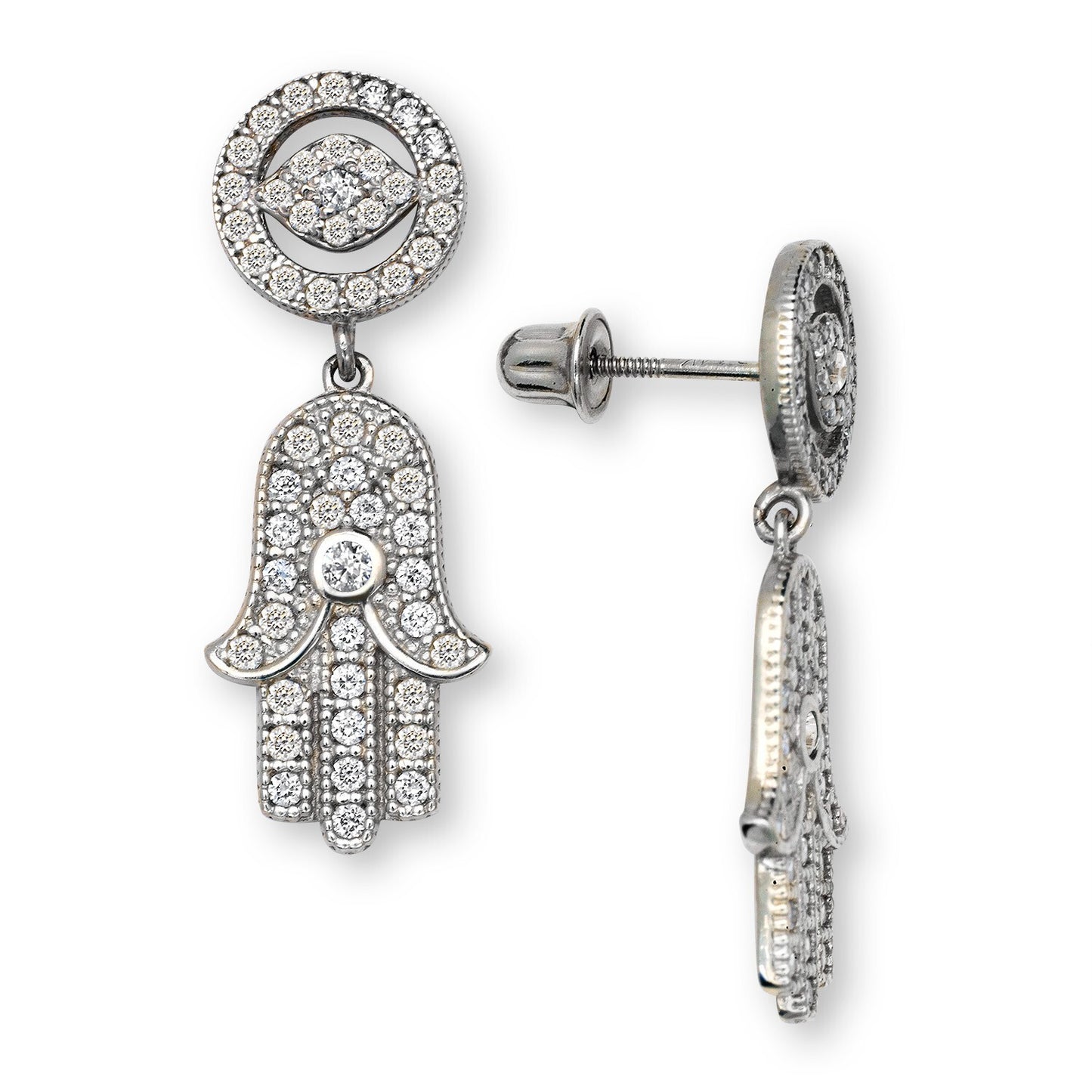 14K Yellow & White Gold Unique Hamsa Hand Dangle Earrings for Women