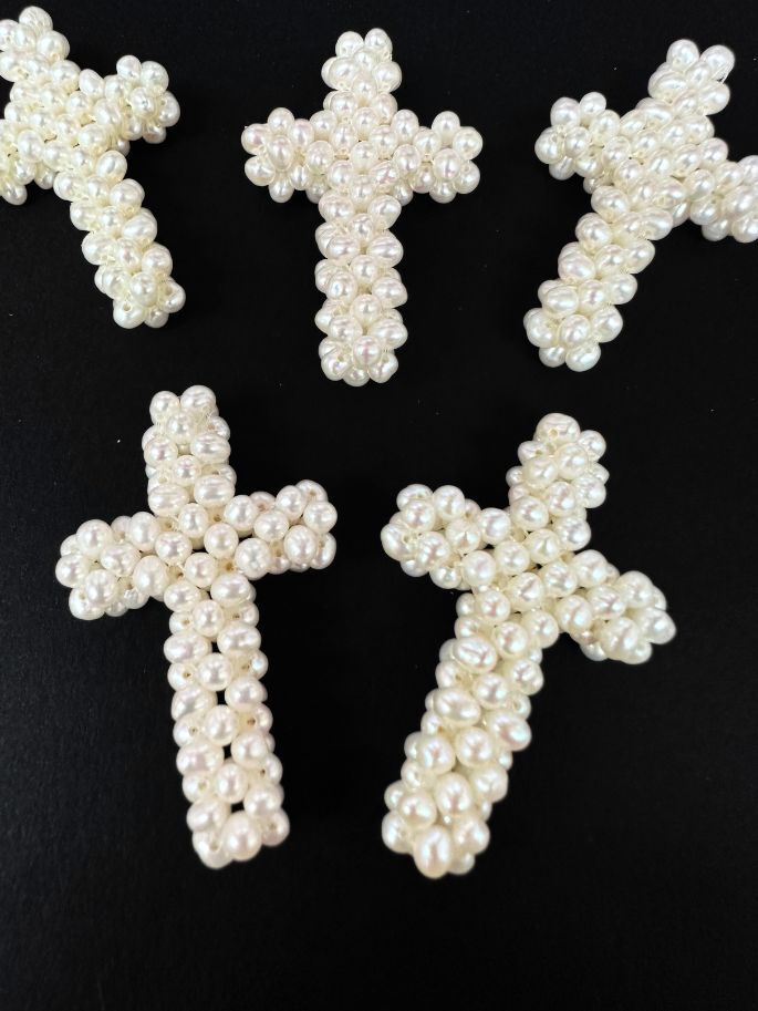 Knitted Fresh Water Pearl Cross