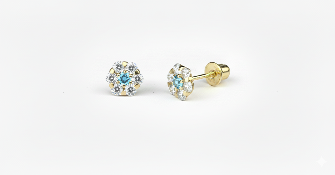 14K Yellow Gold Flower Shaped Screw Back Stud Earrings for Women