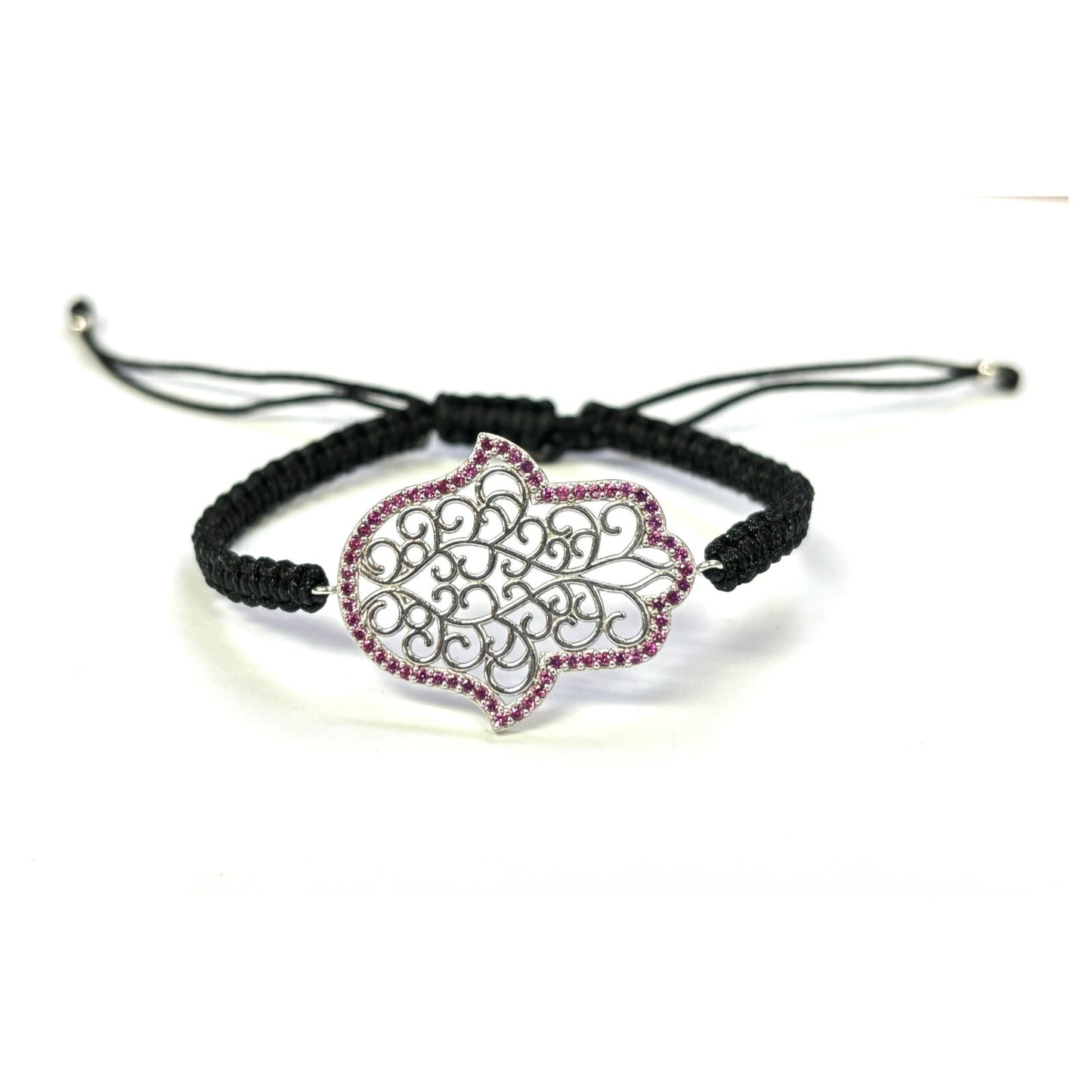 925 Sterling Silver C Z Hamsa Bracelet 6" Adjustable to 11"