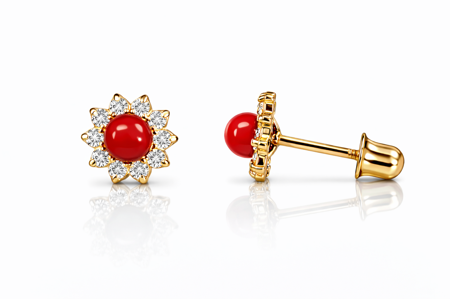 14k Yellow Gold Coral Stud Earrings/ Screw Back
