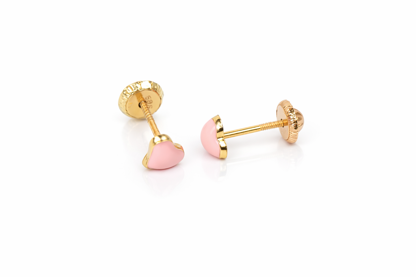 14K Yellow Gold Enamel Heart Baby Stud Earring, Screw back