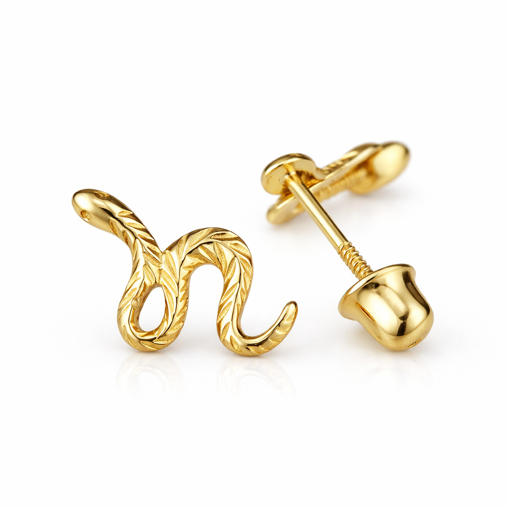 14k Yellow Gold Snake Stud Earring