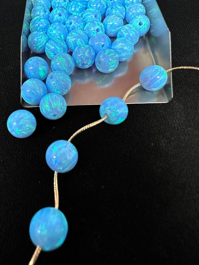 Full Drilled Sky Blue Synthetic Lab Created Opal Round Beads OP06