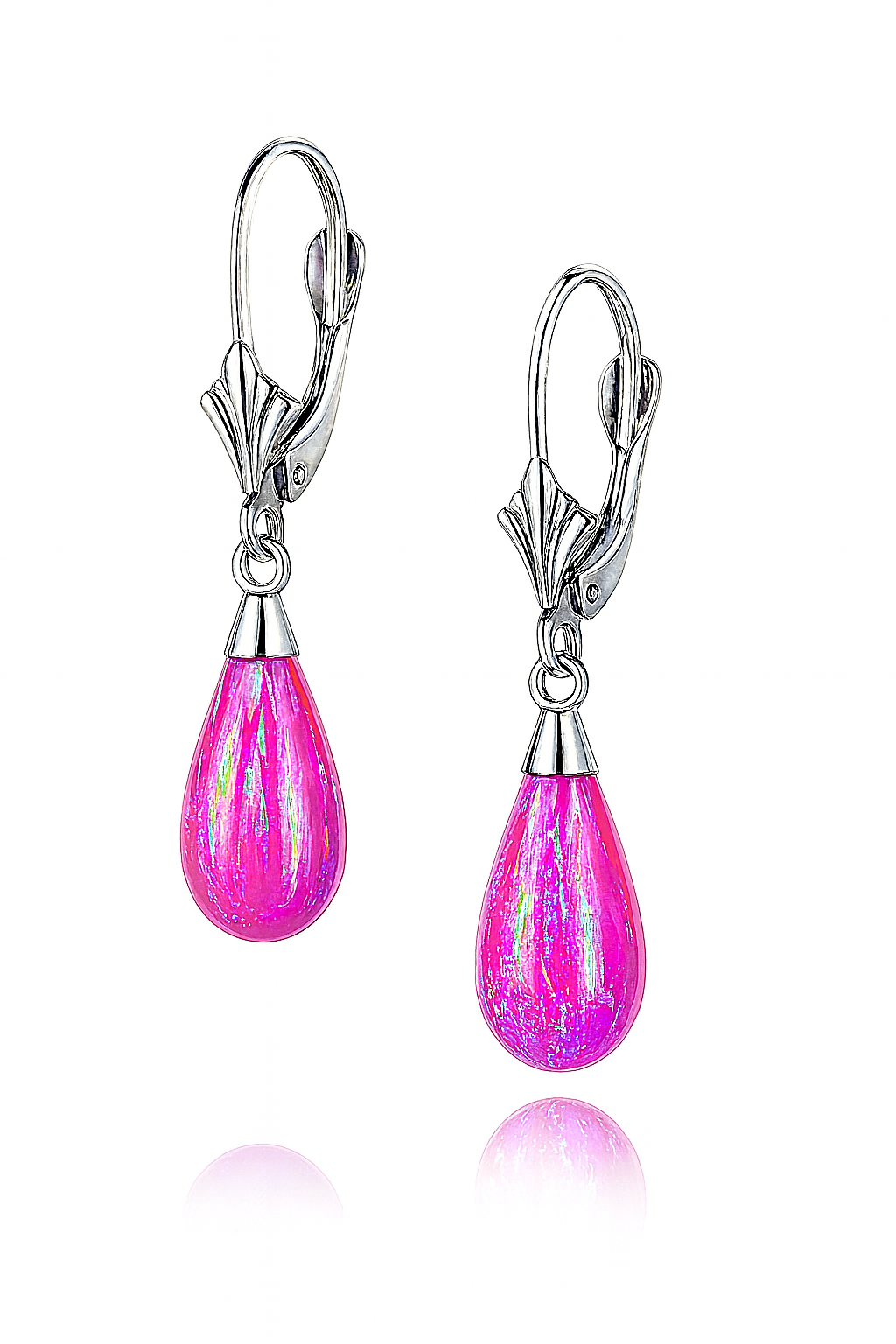 14k Yellow and White Gold Pink Opal Leverback Earrings