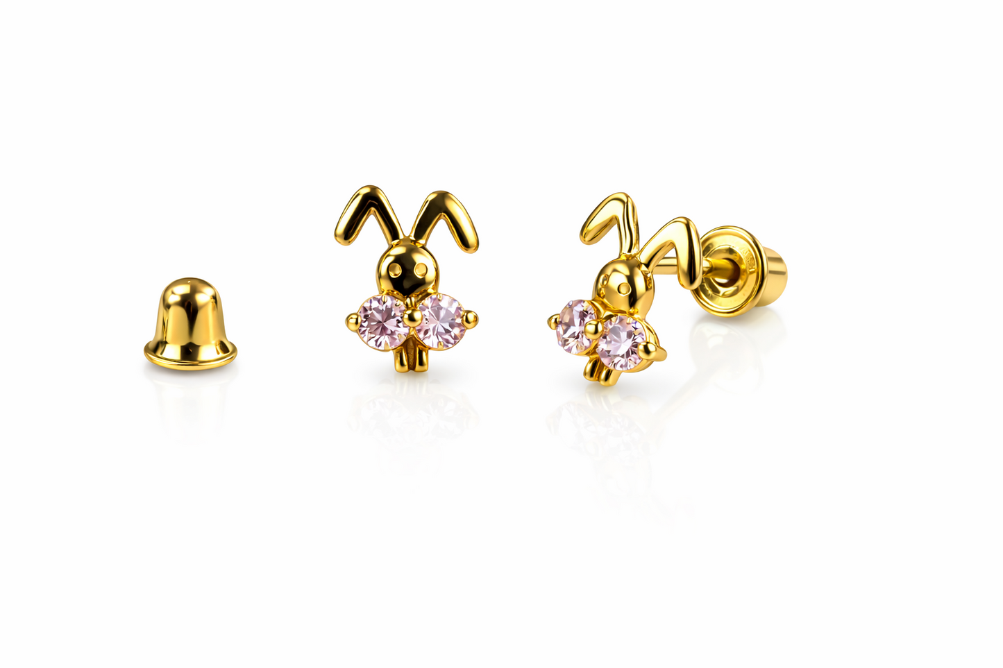 14k Yellow Gold Rabbit CZ Stud Earrring