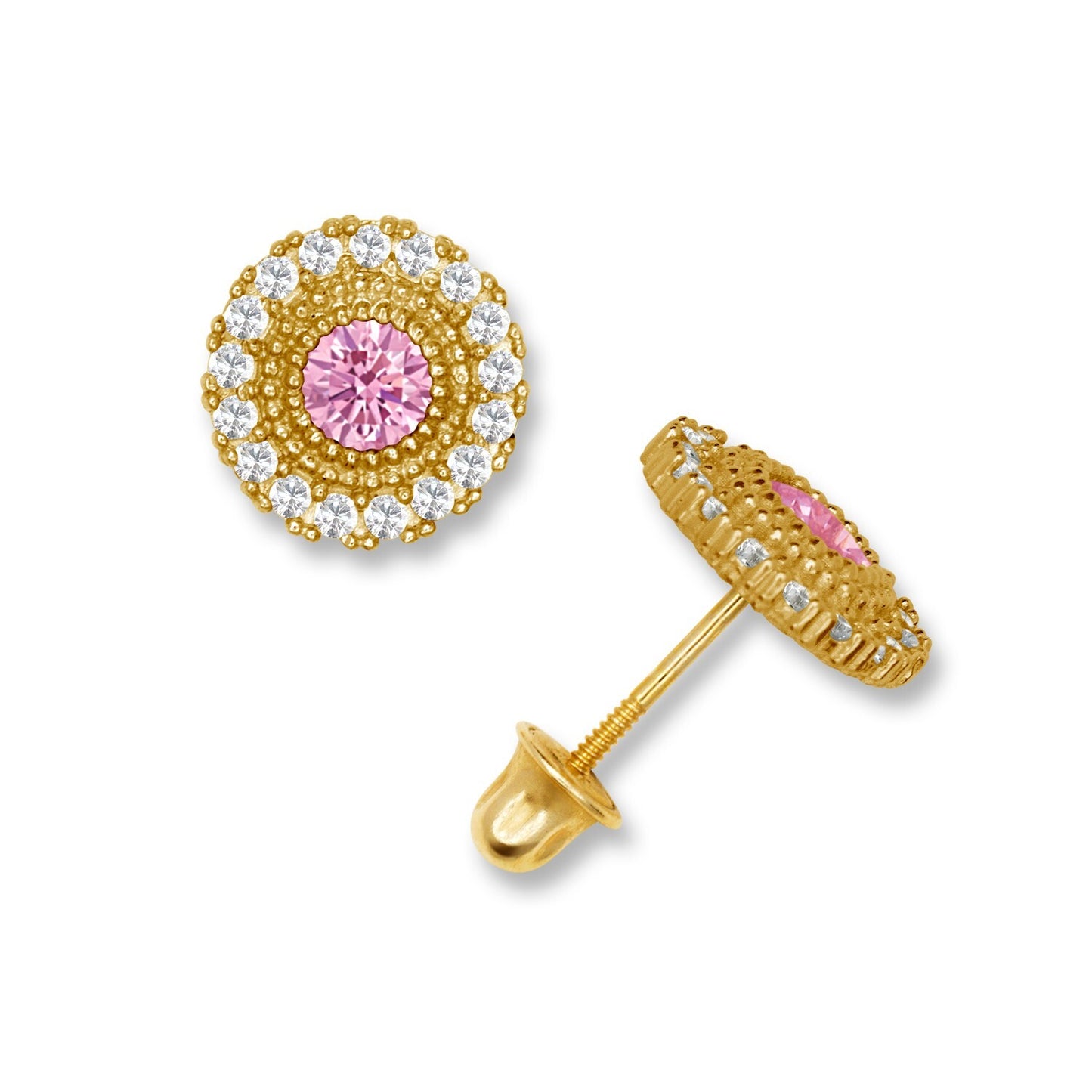 14K Yellow & White Gold Round Shaped CZ Earrings for Women