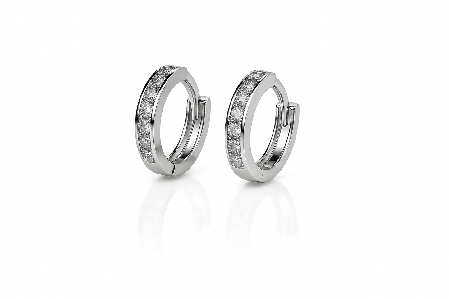 14k Yellow and White Gold CZ Huggie Hoop Earrings