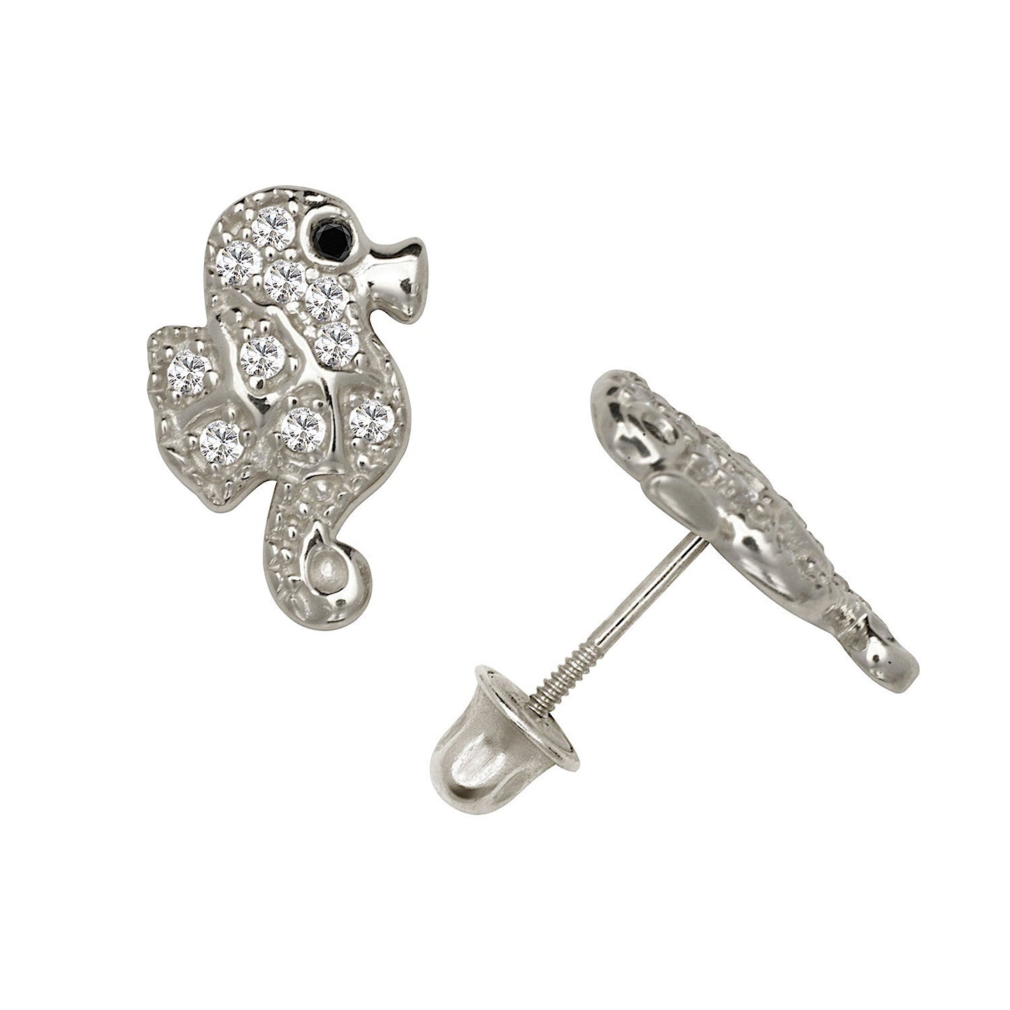 14K Yellow & White Gold Unique Seahorse Stud Earrings for Girls