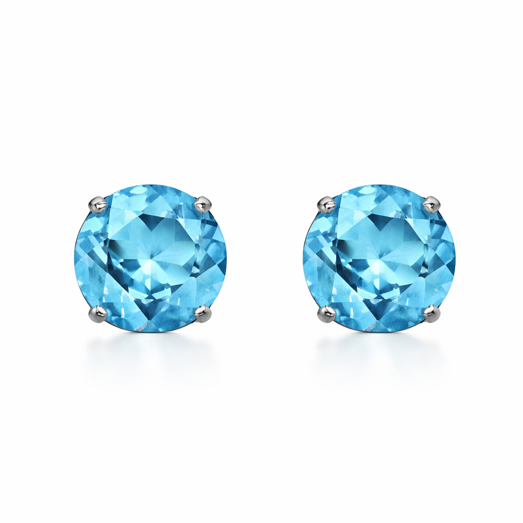 14K Solid White Gold 5mm Round Birthstone Stud Earrings with screw back