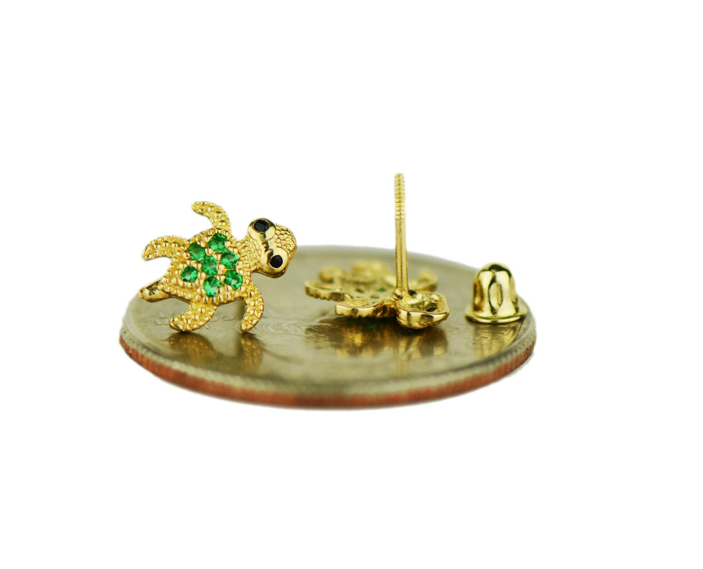 14k Yellow or White Gold Turtle CZ Stud Earrings
