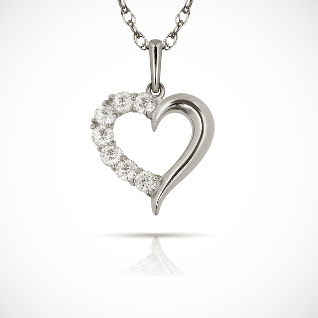 14k Yellow & White Gold CZ Open Heart Charm Pendant For Girl