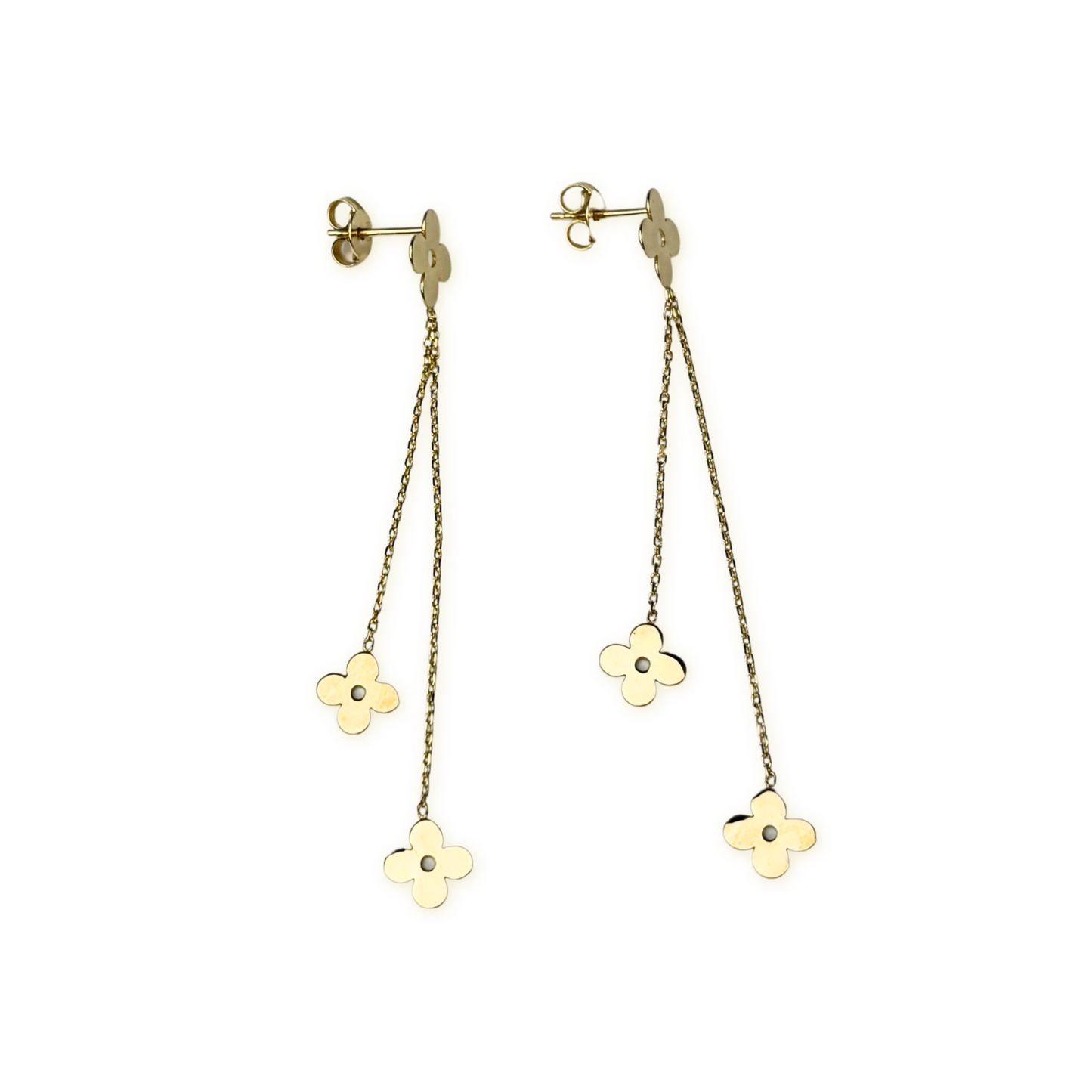 14k Yellow & White Gold Classic Clover Push Back Earrings for Women
