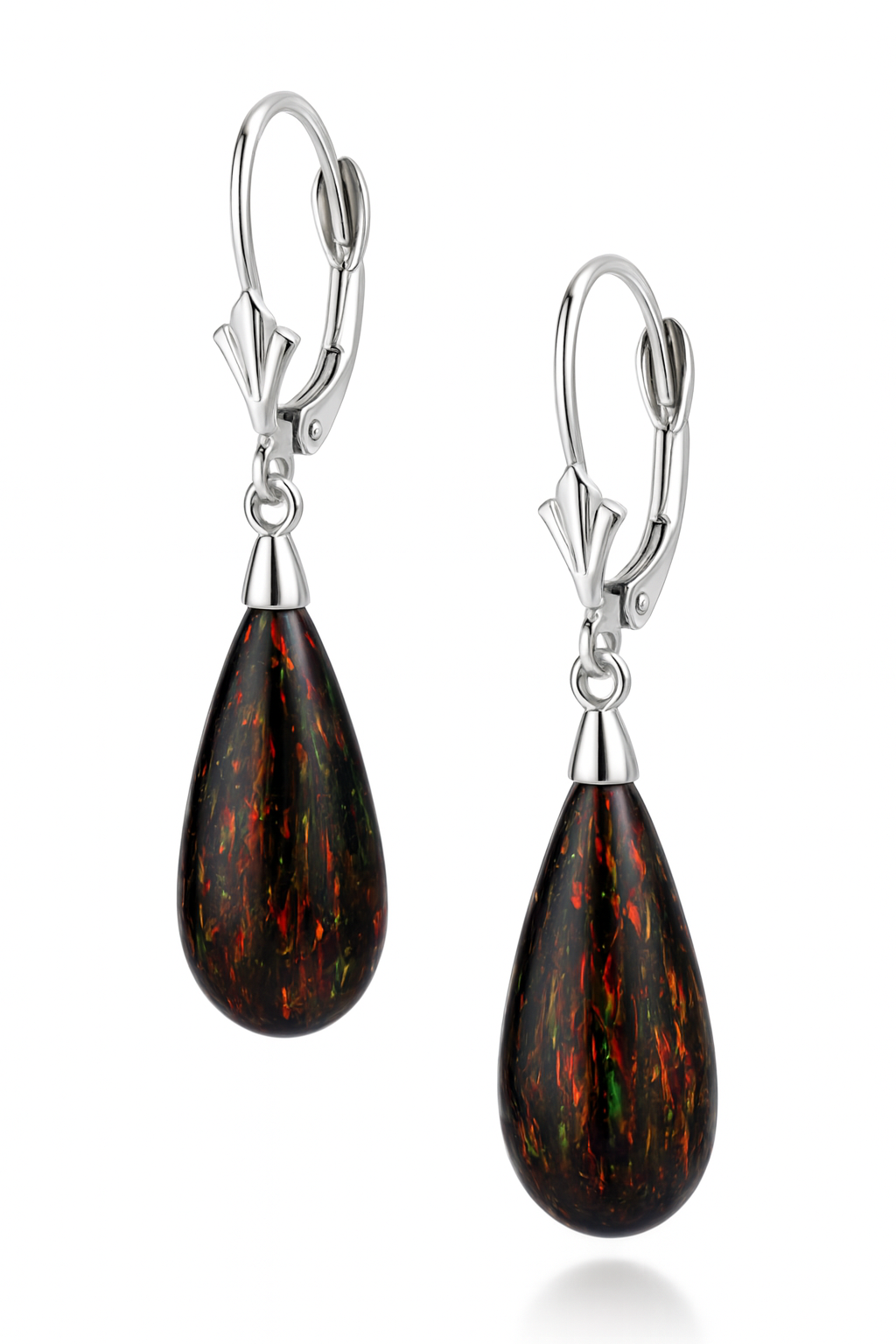 14k Yellow and White Gold Black Opal Leverback Earrings