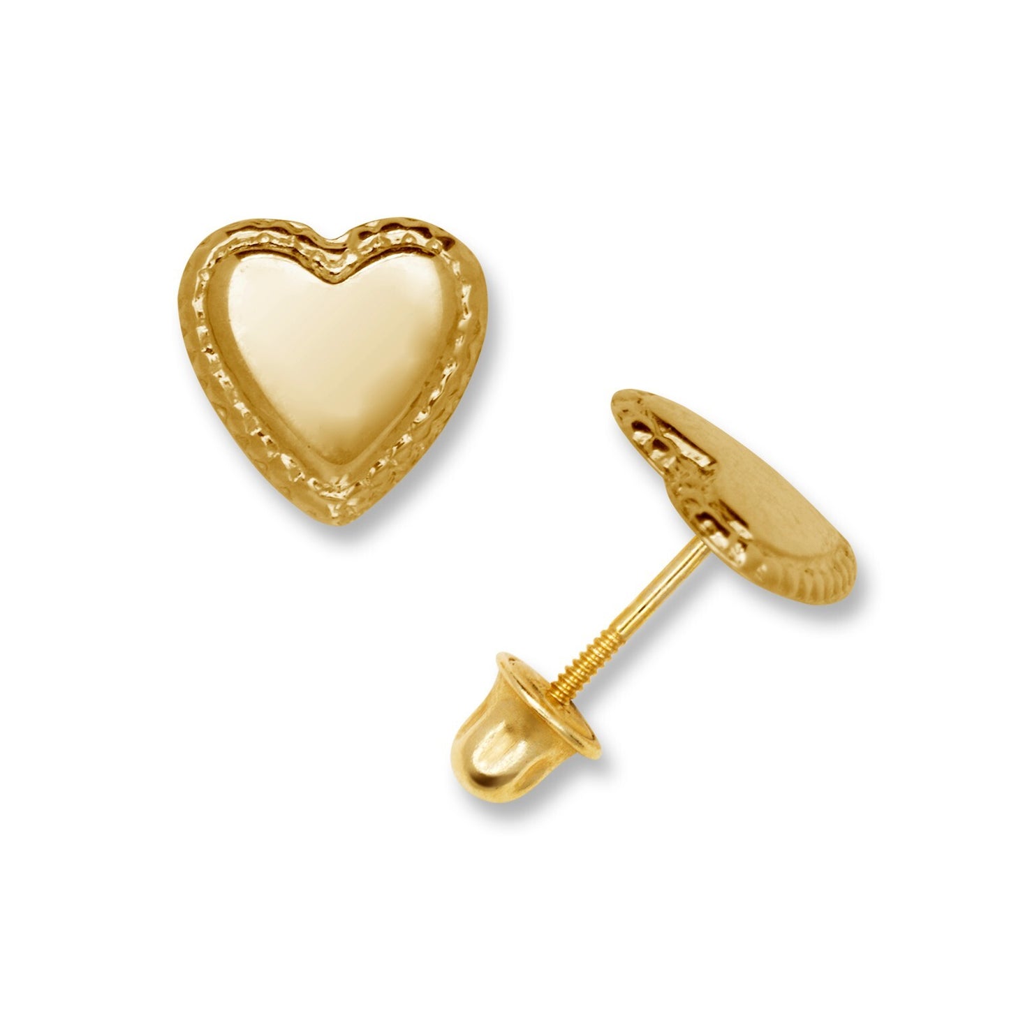 14K Yellow Gold Heart Shaped Unique Stud Earrings For Women