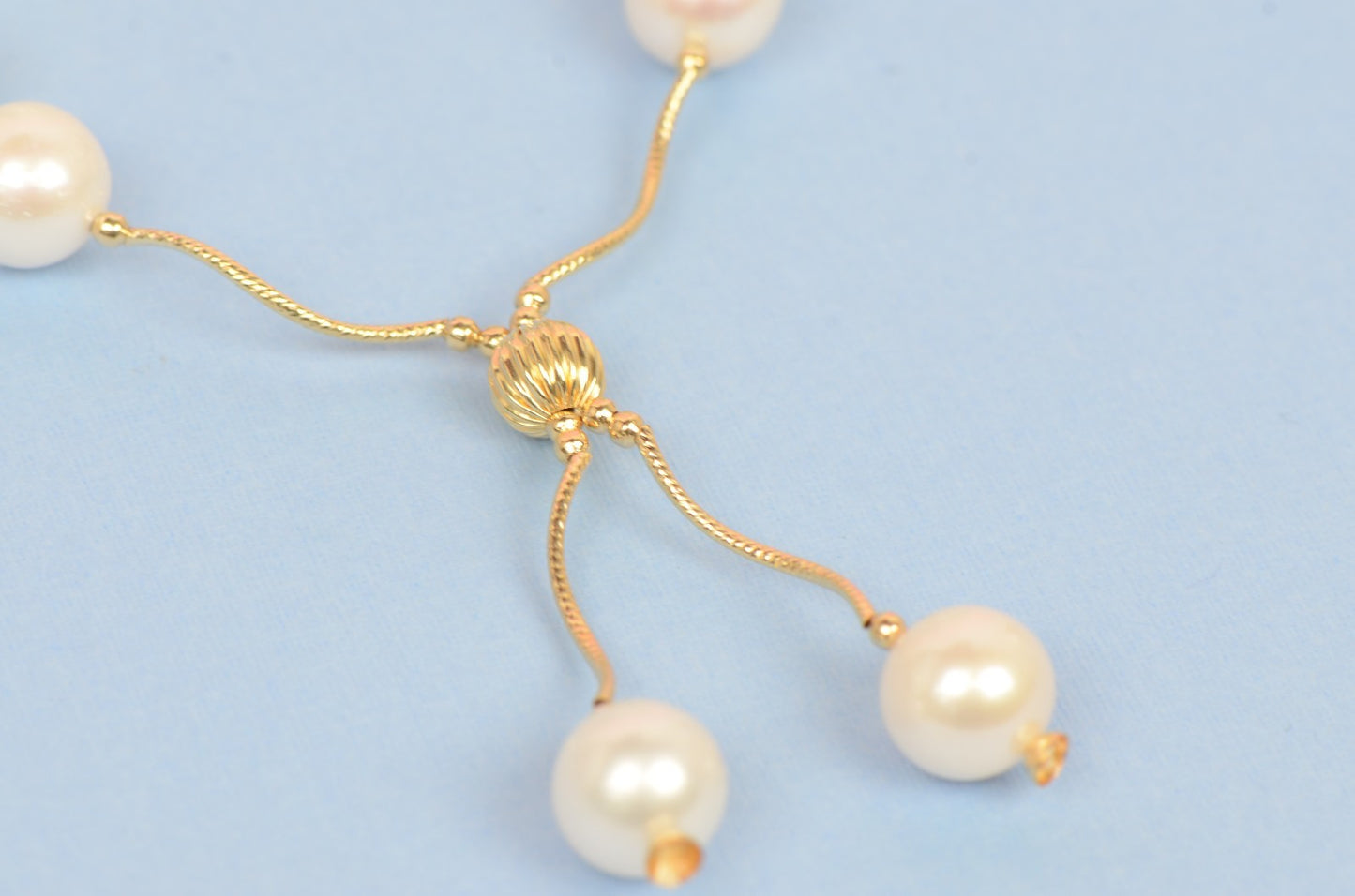 14K Yellow Gold Natural White genuine Pearl Necklace, Bracelet, Earrings Set