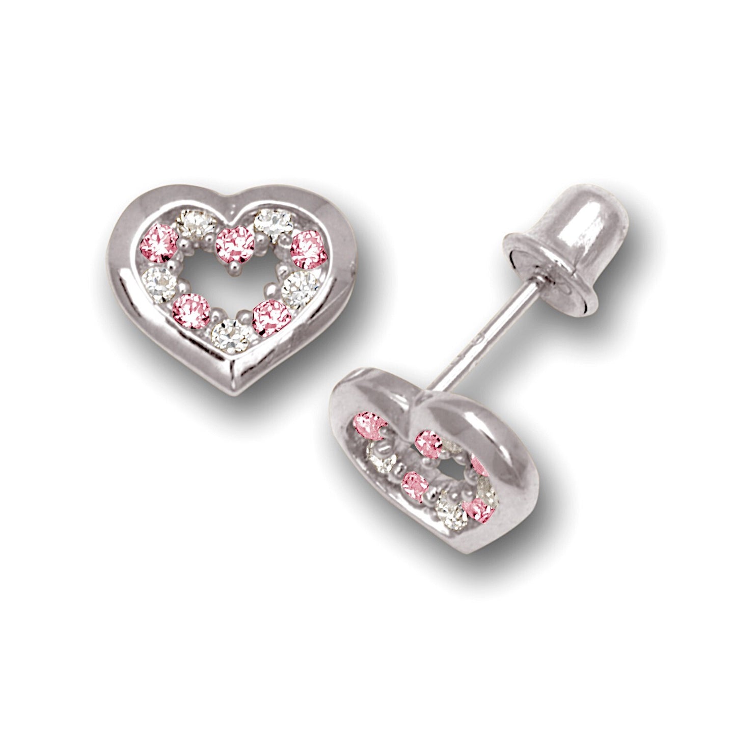 14K Yellow & White Gold Heart Shaped Screw back beautiful Earrings for Women