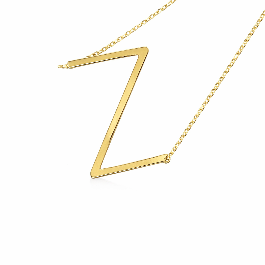 14k Yellow Gold Sideway Initial Letter Necklace Pendant
