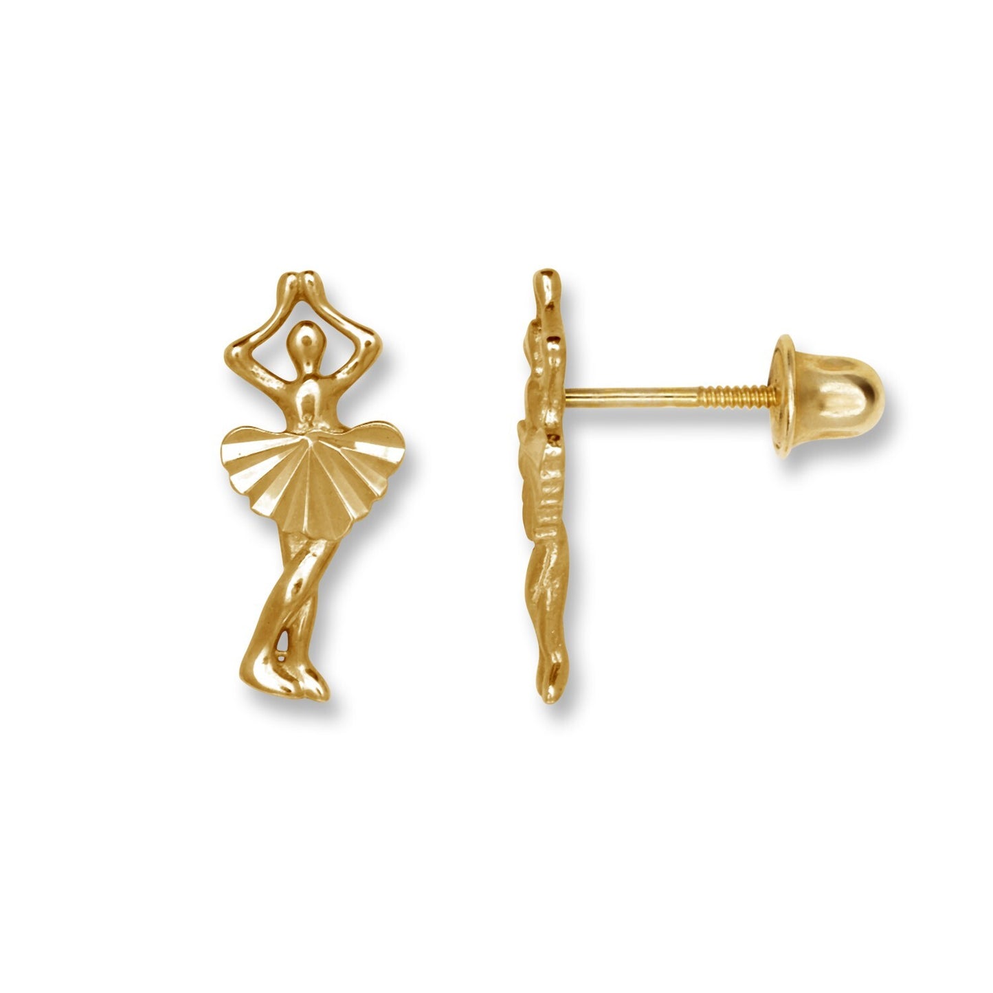 14K Yellow Gold Delicate Ballerina Screw Back Studs Earrings for Women