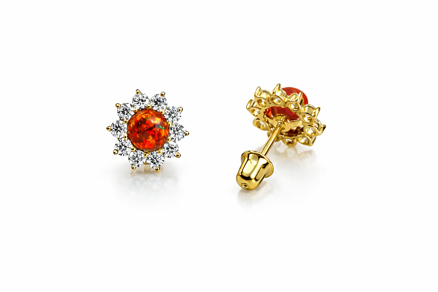 14k Yellow Gold Opal Stud Earrings/ Screw Back