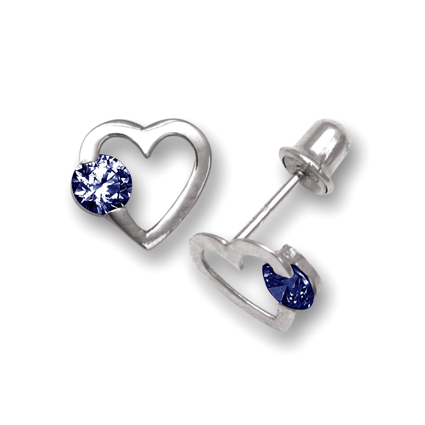 14k White Gold CZ Open Heart Stud Earrings