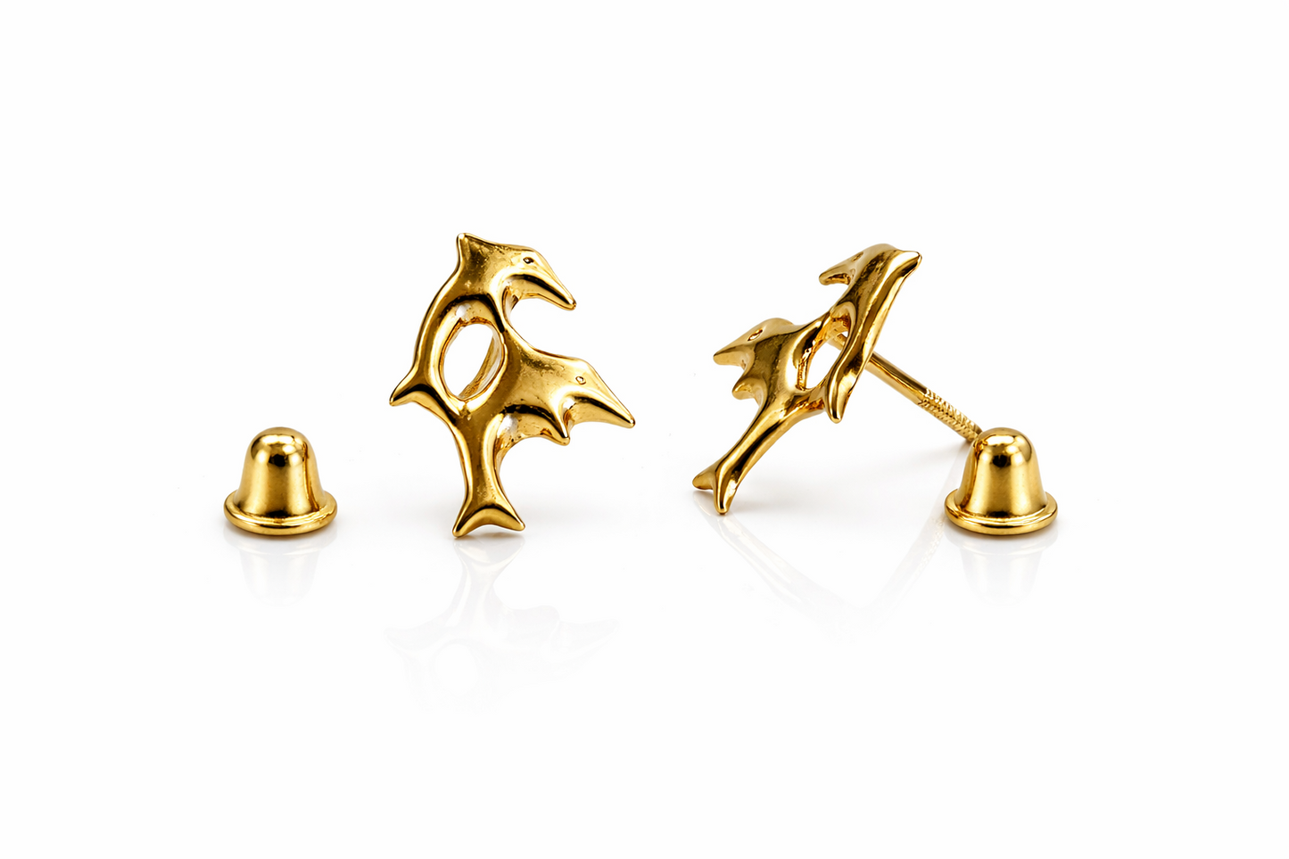 14k Yellow Gold Double Dolphin Stud Earrings