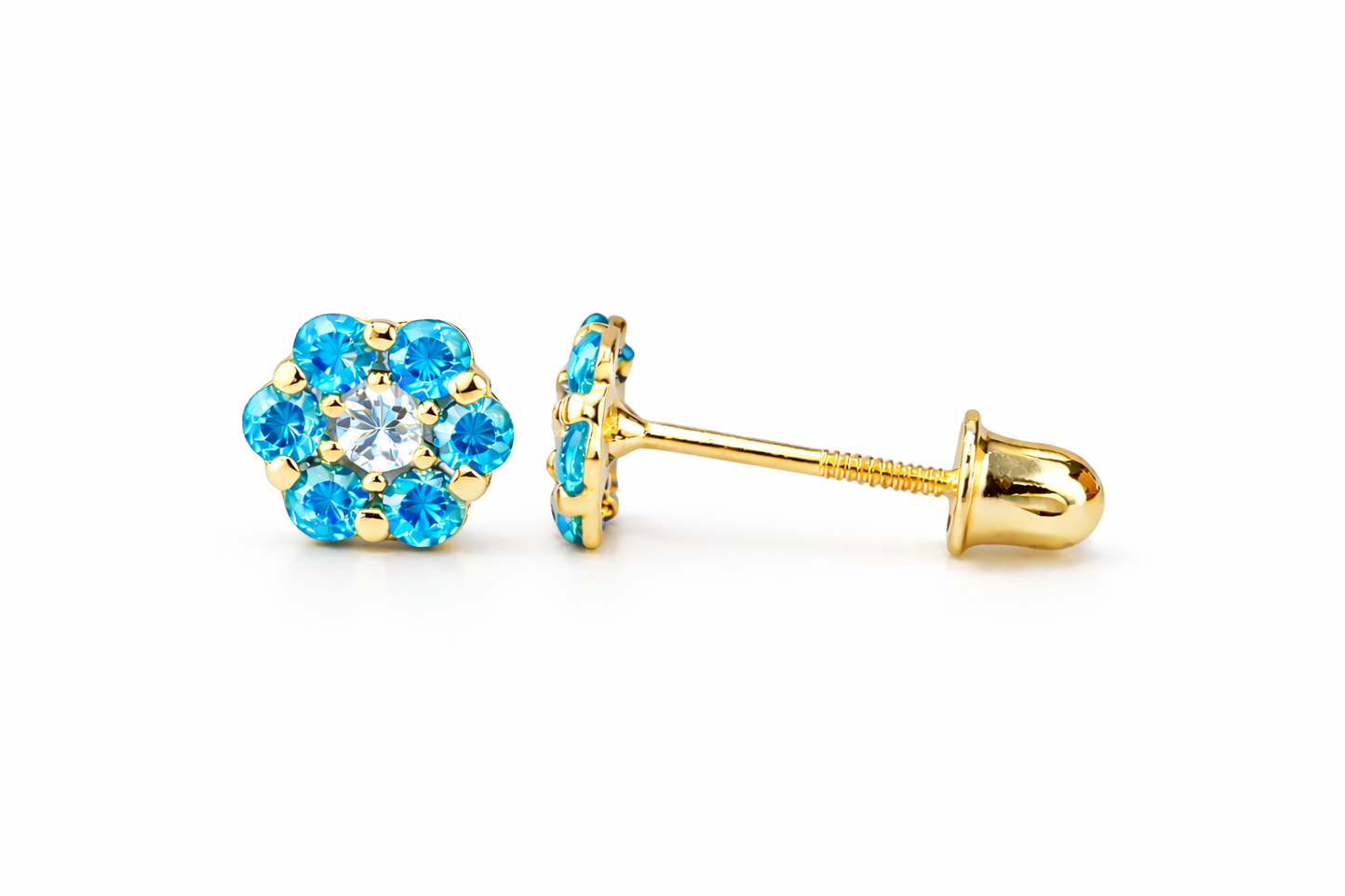 14k Yellow Gold Flower Stud Earrings with Screw Back