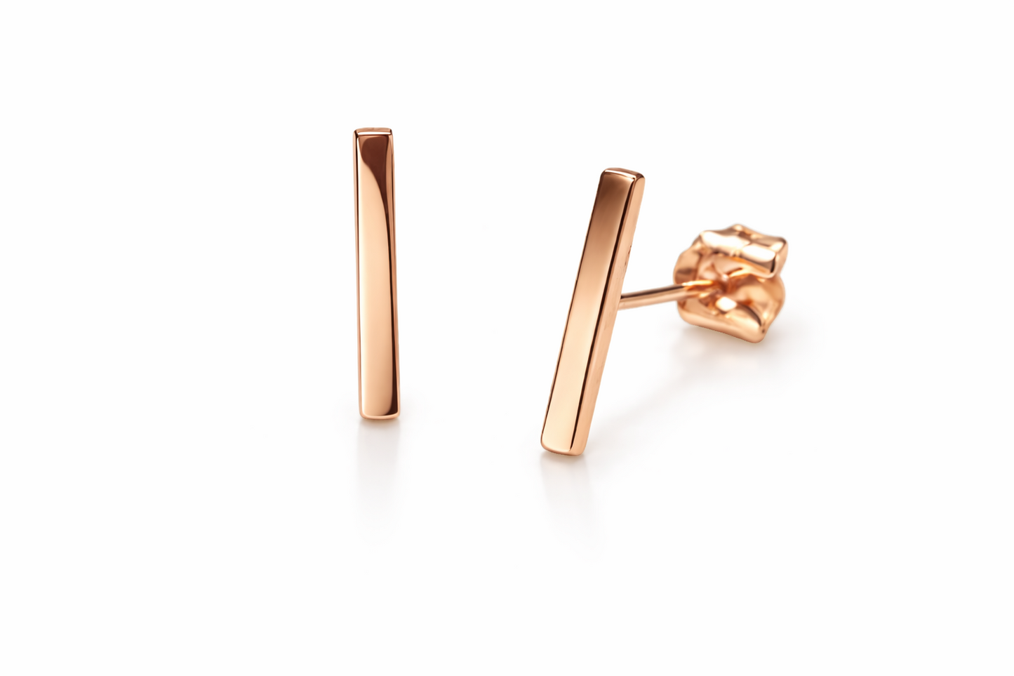 14K Yellow / White / Rose Gold Bar Stud Earrings