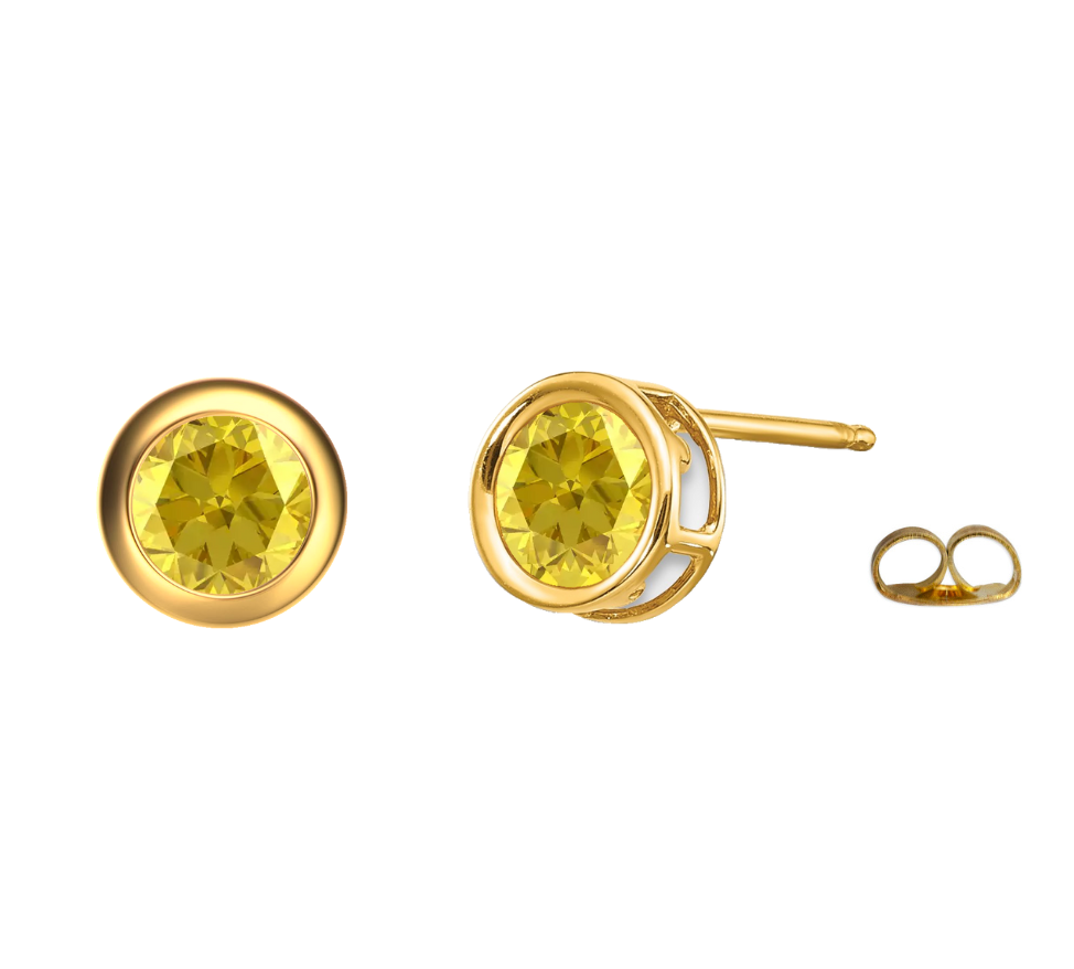 14K Round Bezel Set Yellow or White Gold Birthstone Earrings 3-6mm