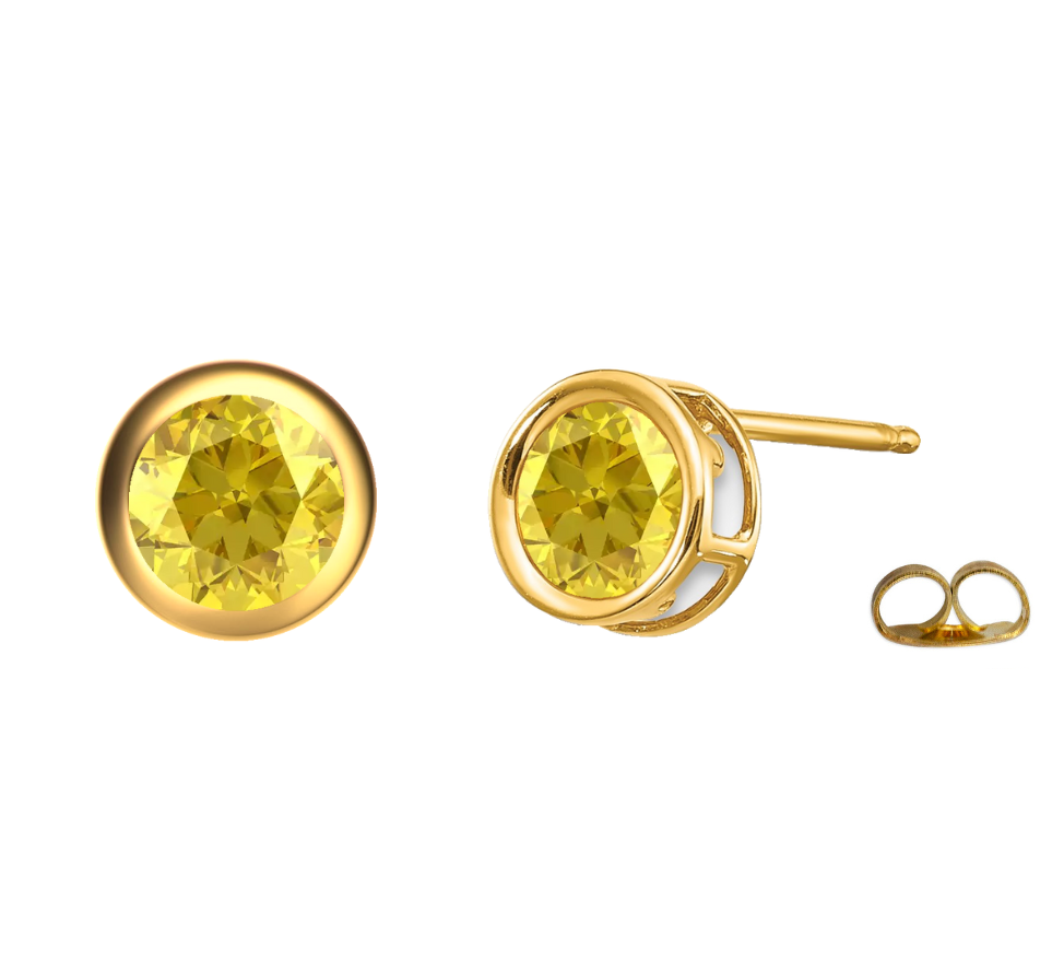 14K Round Bezel Set Yellow or White Gold Birthstone Earrings 3-6mm