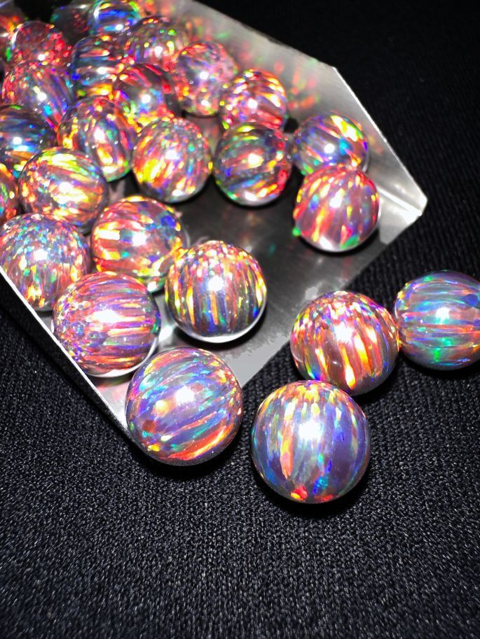 Half Drilled Fire Black Synthetic Lab Created Opal Round Beads