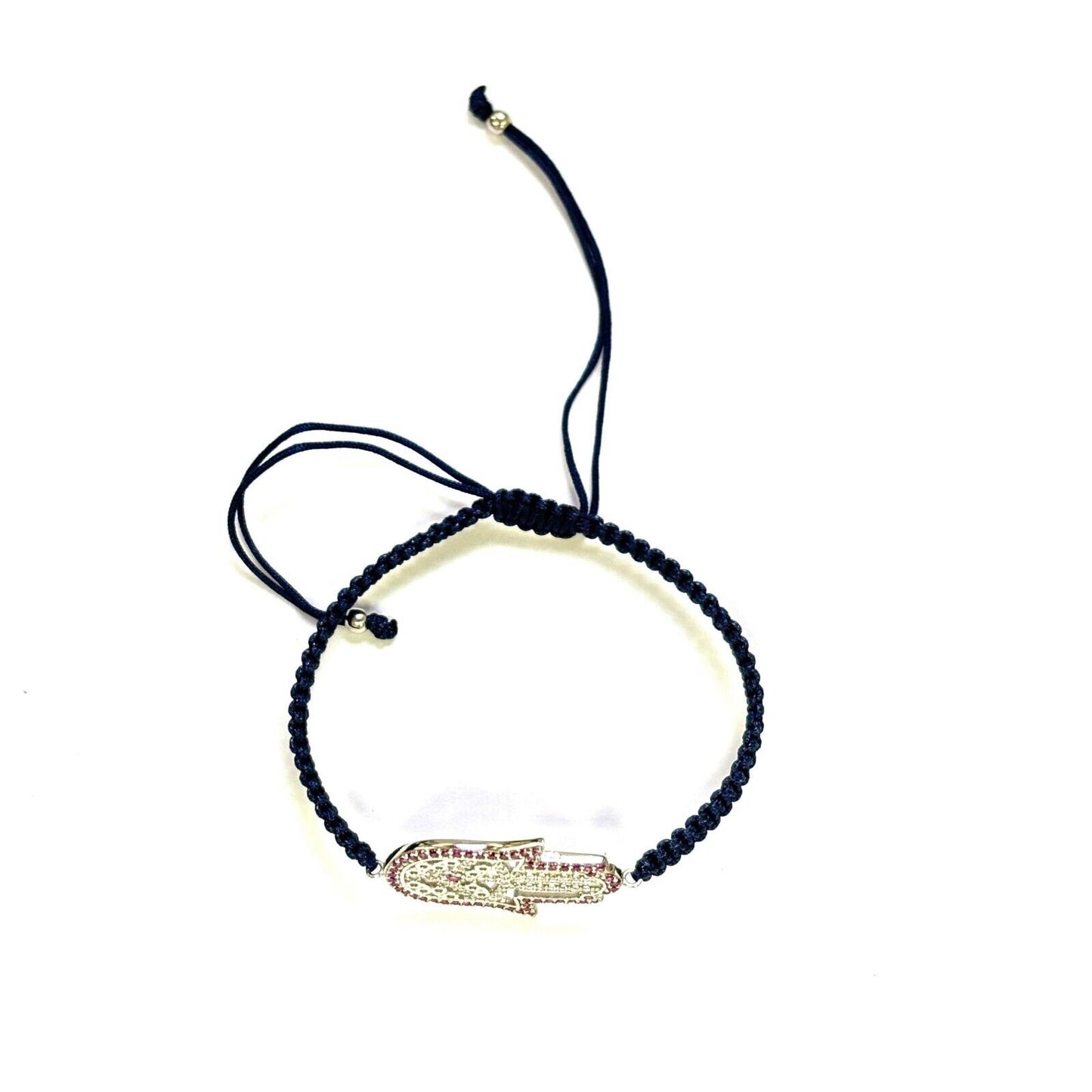 925 Sterling Silver C Z Hamsa Bracelet 6" Adjustable to 11"