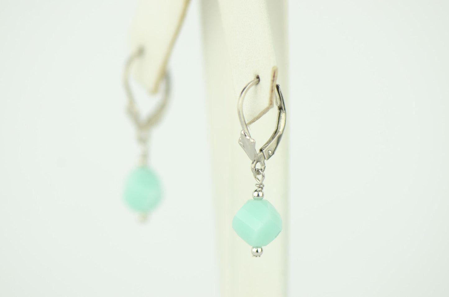 Clear Crystal Helix Bead Sterling Silver Earrings