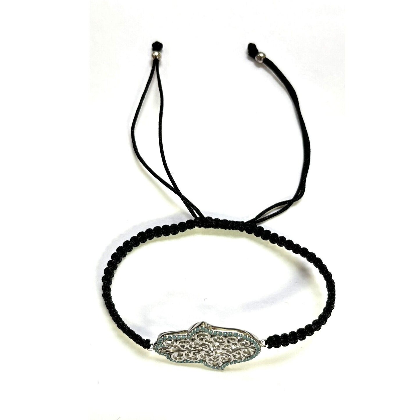 925 Sterling Silver C Z Hamsa Bracelet 6" Adjustable to 11"